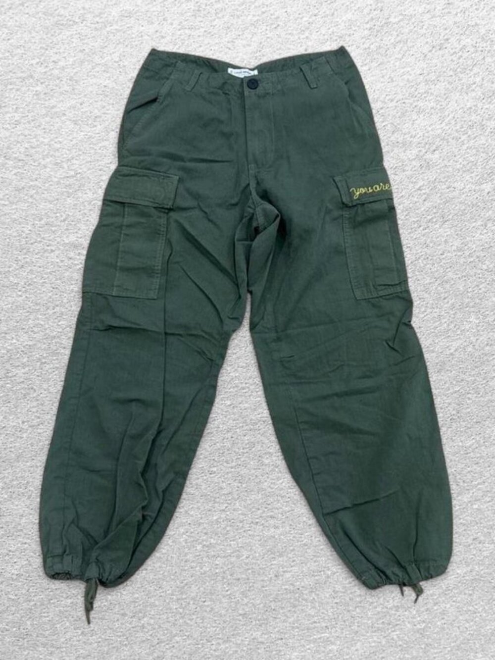 Lucky Brand Crop Cargo Utility Pants Women's 28 Y2K Green Parachute Embroidered